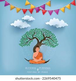 creative vector, banner or poster for Happy Vesak Day or Buddha Purnima with Hindi Text Buddha Purnima calligraphy , Indian Festival concept. 