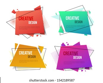 Creative vector banner templates set. Abstract geometric backgrounds collection with text space. Flamboyant gradient color backdrops with stylish decorative elements, thin line frames and dots