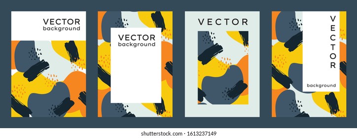Creative vector banners set with brush strokes, abstract shapes and dots for packaging, covers, business card, banner, flyer, brochure, branding. Vector seamless pattern, artistic background.