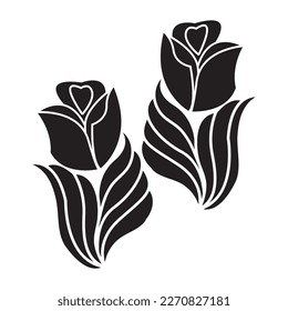 Creative vector black silhouettes of rose flowers isolated on a white background.