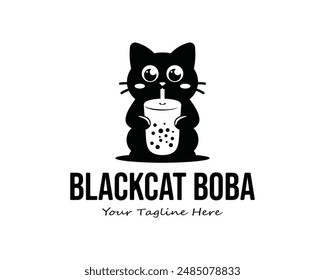 creative vector boba cat logo. white background