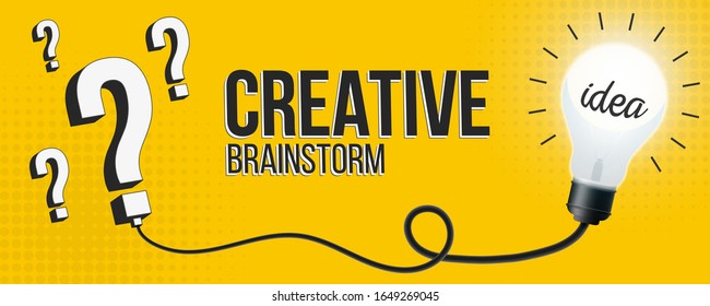 Creative vector brainstorm, lightbulb, question, quiz, lamp illustration background. Art design idea brainstorming template. Abstract question, answer, innovation idea, solution, thinking concept