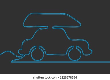 Creative vector car baggage. One line style illustration