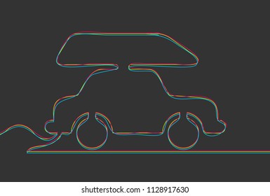 Creative vector car baggage. One line style illustration