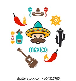 Creative vector card with mexico signs and icons
