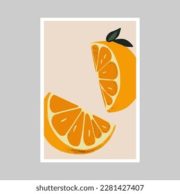 Creative vector card with orange fruit. Hand drawn illustration for your design. art print poster design