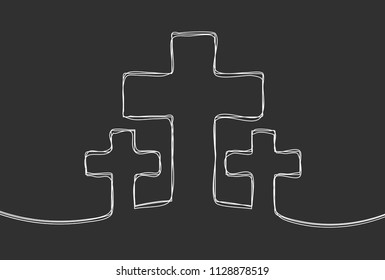Creative vector cemetery. One line style illustration