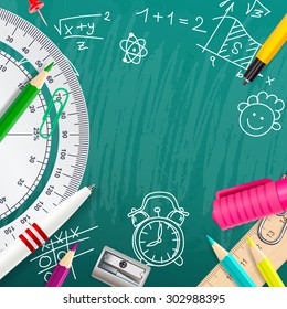 Creative vector chalk background with school supplies