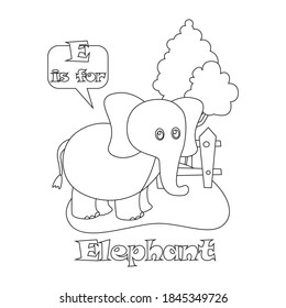Creative vector childish Illustration. Animal alphabet e is for elephant with cartoon style. Childish design for kids activity colouring book or page.
