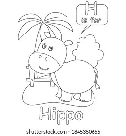 Creative vector childish Illustration. Animal alphabet h is for hippo with cartoon style. Childish design for kids activity colouring book or page.