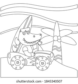 Creative vector childish Illustration. Cartoon summer holiday with aligator surfer. Childish design for kids activity colouring book or page.