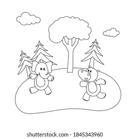 Creative vector childish Illustration. Cartoon elephant and hippo vector cute animal with cartoon style. Childish design for kids activity colouring book or page.