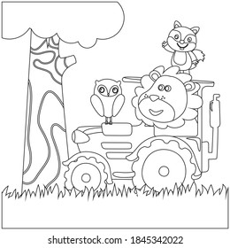 Creative vector childish Illustration of a cute lion farm nature background composition with cartoon style. Childish design for kids activity colouring book or page.