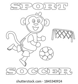 Creative vector childish Illustration of a funny cartoon monkey playing football. with cartoon style. Childish design for kids activity colouring book or page.