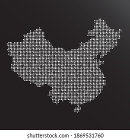 Mapa creativo del vector del país de China hizo que las secuencias de plata se aislaran en segundo plano. Patrón de viaje de plantilla de estado plano, afiche de partido, fondo. Concepto nacional de señalización brillante.