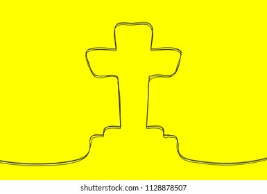 Creative vector Christian Cross. One line style illustration