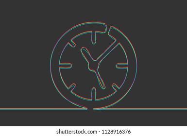 Creative vector clock. One line style time illustration