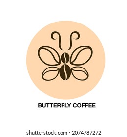 Creative vector Coffee shop logo with coffee beans and butterfly symbol. For branding, label design
