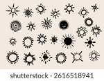 A creative vector collection featuring diverse artistic sun illustrations, showcasing radiant designs, abstract elements, and celestial warmth.