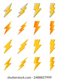 Creative vector collection of lightning bolts and electric power illustration. Abstract symbol for flash, lightning, thunderbolt, energy, and electricity in flat style for apps and website