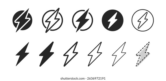 Creative vector collection of lightning bolts and electric power icons. Abstract symbol illustration for flash, lightning, thunderbolt, energy, and electricity in flat style for apps and website