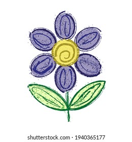 Kreative Vektorfarben Grunge Blumensymbol. Einfache flache Doodle aus blauer Blüte einzeln auf weißem Hintergrund