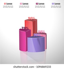 Creative vector colorful 3D pie chart can be used for work flow layout, diagram, annual report, web design. Business concept with 4 options, steps or processes.10 20 30 40 50 60 70 80 90 100 percent. 