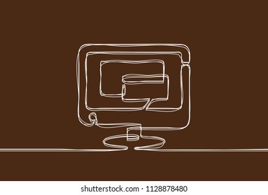 Creative vector computer monitor. One line style illustration