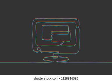 Creative vector computer monitor. One line style illustration