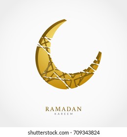 Creative vector crescent moon 3d greeting card design. Abstract arabic background.