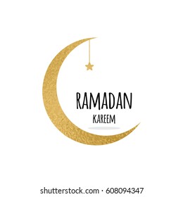 Creative Vector Crescent Moon And Star For Holy Month Of Muslim Community, Ramadan Kareem Celebration Made In Gold Sparkling Style