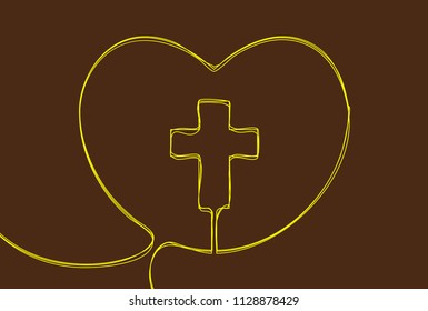 Creative vector Crucifix. Cross one line style illustration