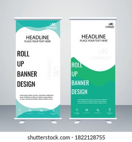 Creative vector dark blue and light blue colour Roll up banner design 