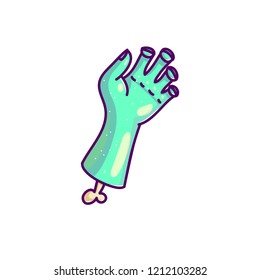 Creative vector design of blue hand of zombie with bone sticking out on white background
