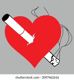 Creative vector design with a heart and tobacco . Illustration made for gent's t shirt printing, template.