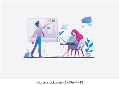 creative vector, designing, boy and girl doing work