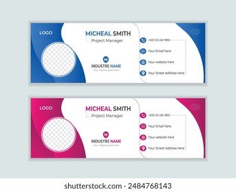 Creative Vektorgrafik Email Signatures oder Email Footer Vorlage Set und Social Media Cover Design Vorlage Set mit eindeutiger Form. Mail Signatures Set.