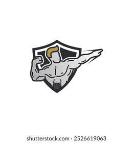 Creative vector fitness bodybuilder gym logo emblem design on white background suitable for athletes, trainers and GYM companies