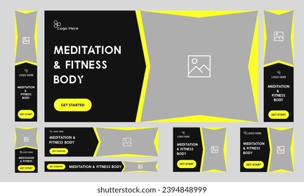 Creative vector fitness web set banner design, meditation and yoga web banner, editable vector eps 10 file format