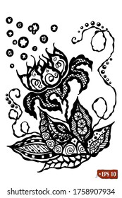 Creative vector flower. Vector illustration hand drawn of abstract twisty flower. Doodle drawing.