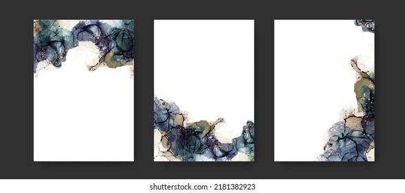 Plantillas de volantes vectoriales creativos con fondo de tinta de alcohol, pintura acuarela de lujo, papel gráfico de tamaño A4 con dibujos a mano