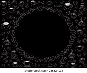 Creative vector frame with coffee cups and coffee beans
