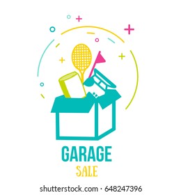 Creative Vector Garage Or Yard Sale Icon Design. Modern Promotion Illustration In Line Art Style