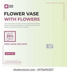 Creative vector graphics design ad template for flower sale. Layout post for social media websites like Facebook, Instagram, Twitter etc. Discount sale and home delivery offer square design.