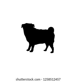 Creative vector hand drawn doodle vector illustration of pug dog silhouette. Template for various products prints textile fabric patterns frames bed linen pillows gifts. Realistic line art