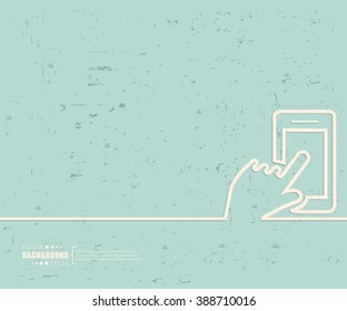 Creative vector hand with the phone. Art illustration template background. For presentation, layout, brochure, logo, page, print, banner, poster, booklet, business infographic, wallpaper, sign, flyer.