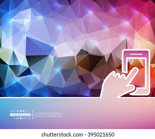 Creative vector hand with the phone. Art illustration template background. For presentation, layout, brochure, logo, page, print, banner, poster, booklet, business infographic, wallpaper, sign, flyer.