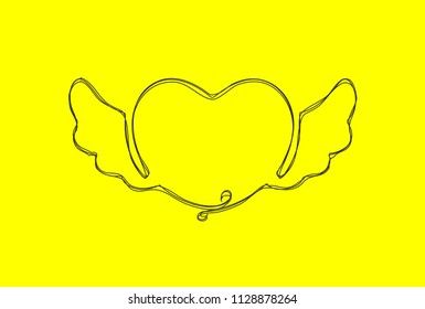 Creative vector Heart with wings. One line style illustration