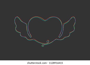 Creative vector Heart with wings. One line style illustration