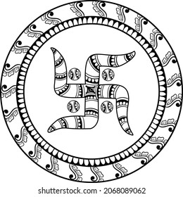 CREATIVE VECTOR HINDUISM HOLY SYMBOL SWASTIK LINE ART ILLUSTRATION WITH FINE LINE DRAWING ARTISTIC PATTERN DESIGN BLACK AND WHITE CLIP ART